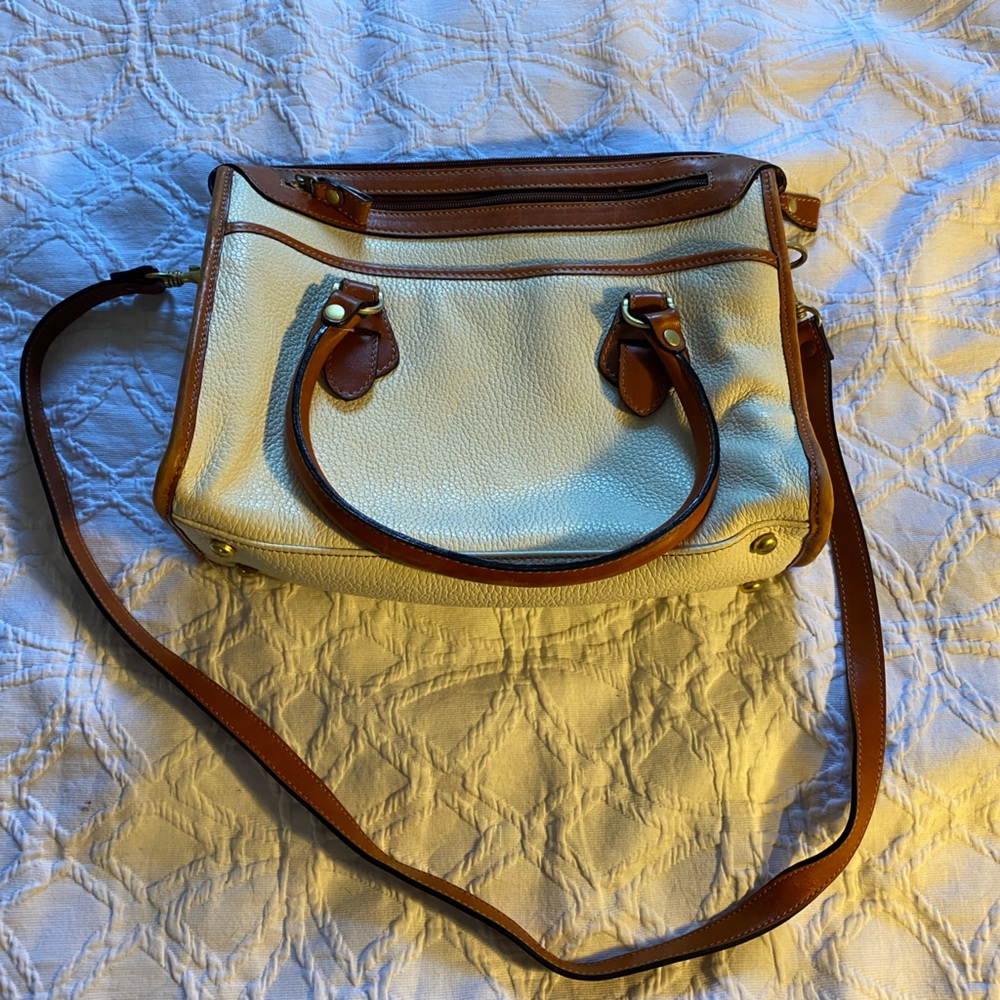 Large white and tan leather crossbody